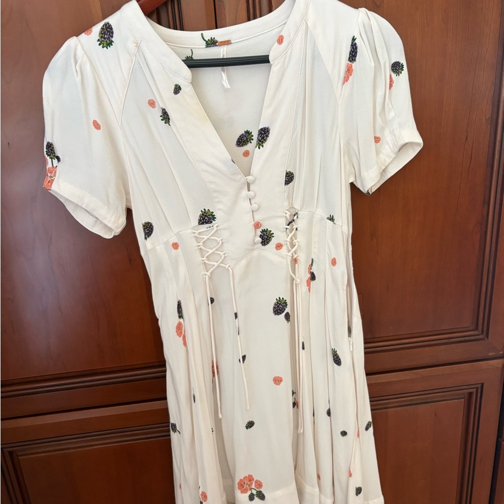 Free People Black and White Puff Sleeve Midi Sundress